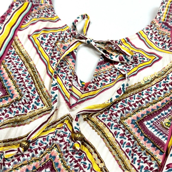 MONSOON Sori Print Sequins V-cut Tie-neck Sleeveless Sun Dress - Picture 4 of 9